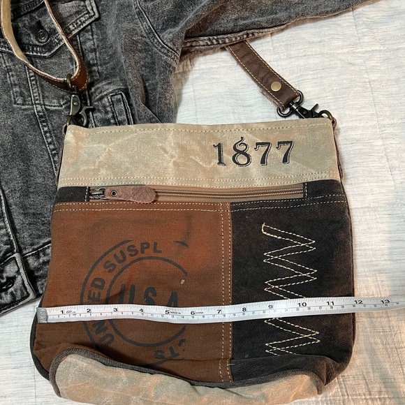 Canvas Shoulder Bag - Brown and Black by Myra Bag - Picture 6 of 11